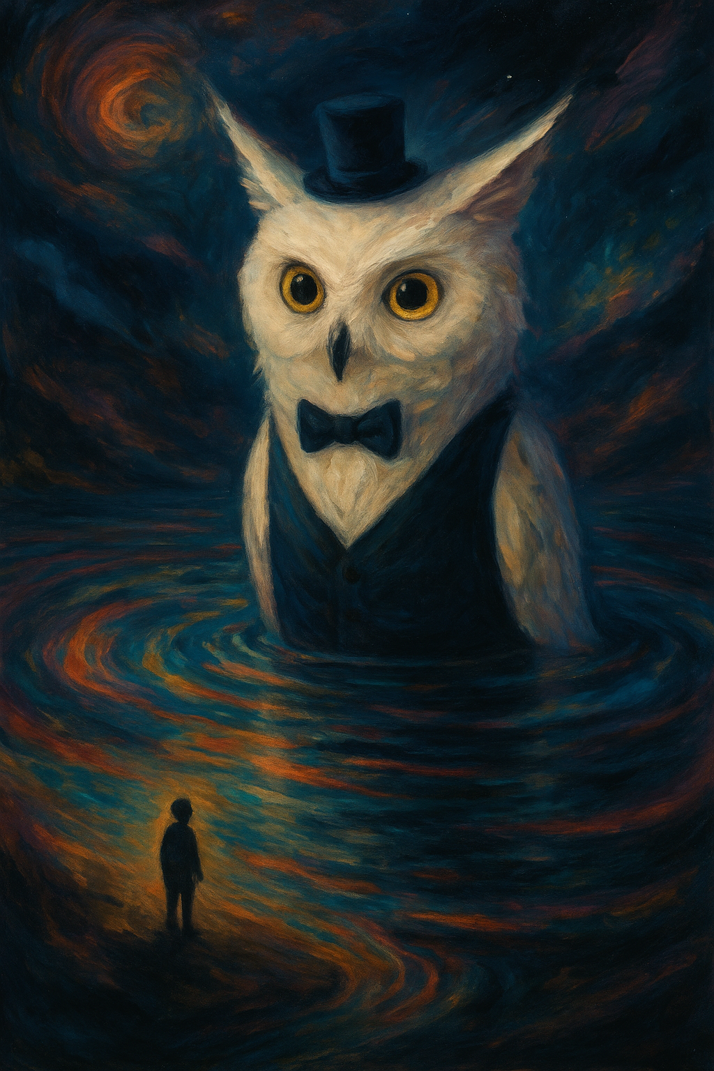 a painting of an owl in water